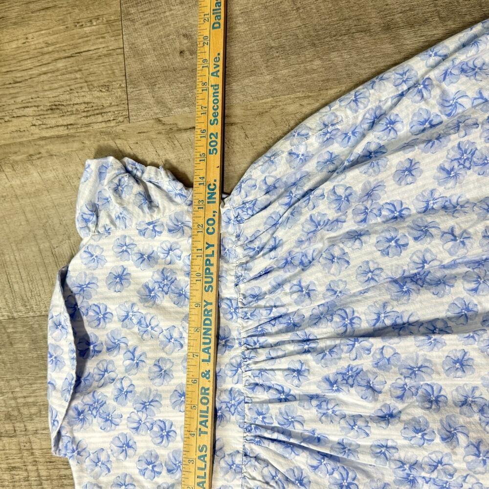 Vintage 1950s Blue Floral Dress Round Peter Pan Collar Puff Sleeve Girls Sz 5/6 - Picture 4 of 5